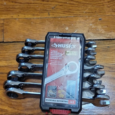 #ad Husky 7 Piece Reversible Ratcheting SAE Combination Wrench Set 12 Point Steel $31.35
