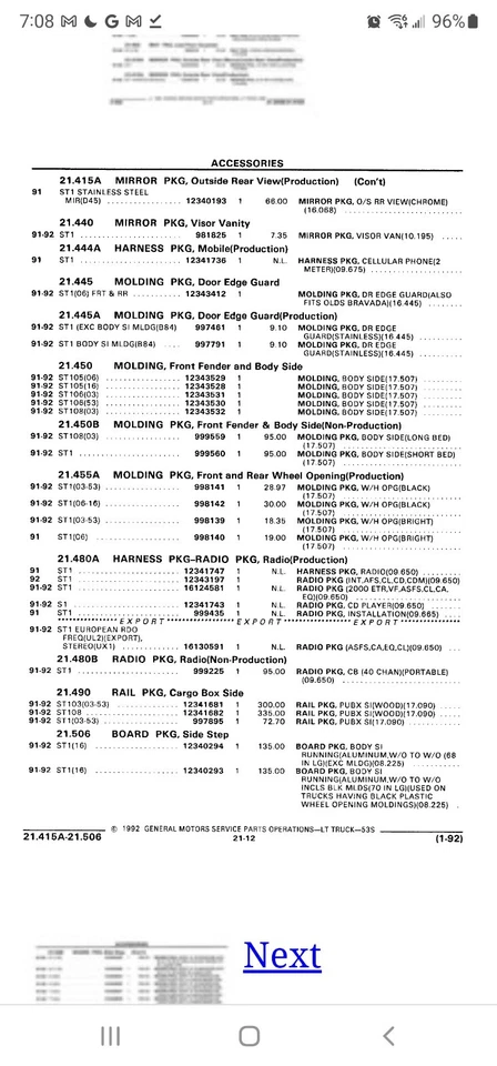 Nuevo de Lote Antiguo 1991-92 S10 Blazer Oldsmobile Bravada Guardabarros de Borde de Puerta Frt & Rr GM 12343412 Foto 3 de 3