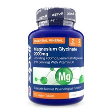 Magnesium Glycinate 2000mg + B6, 120 Vegan Tabs - High Strength Supplement 0.05 per thousand milligrams