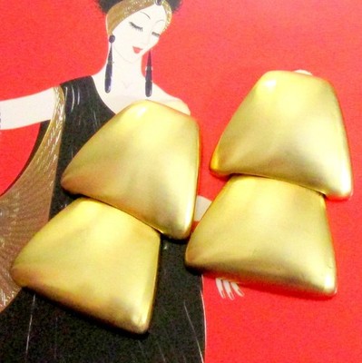 VTG RUNWAY LES BERNARD 2 1/4'' DANGLE TIERED SATIN GP EARRINGS 70s MODERNIST CLIP