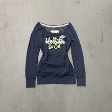 Felpa donna Hollister vintage anni 2000 con cappuccio logo ricamato maglione aderente Y2K M