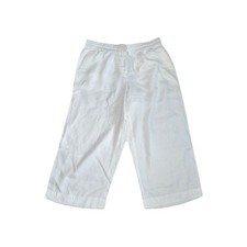 Talbots Pants Womens Large White Linen Wide Leg Drawstring side pockets beach