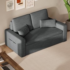 2-Seater Sofa Bed Pull-Out Convertible Recliner Velour Fabric Sleeper Chair