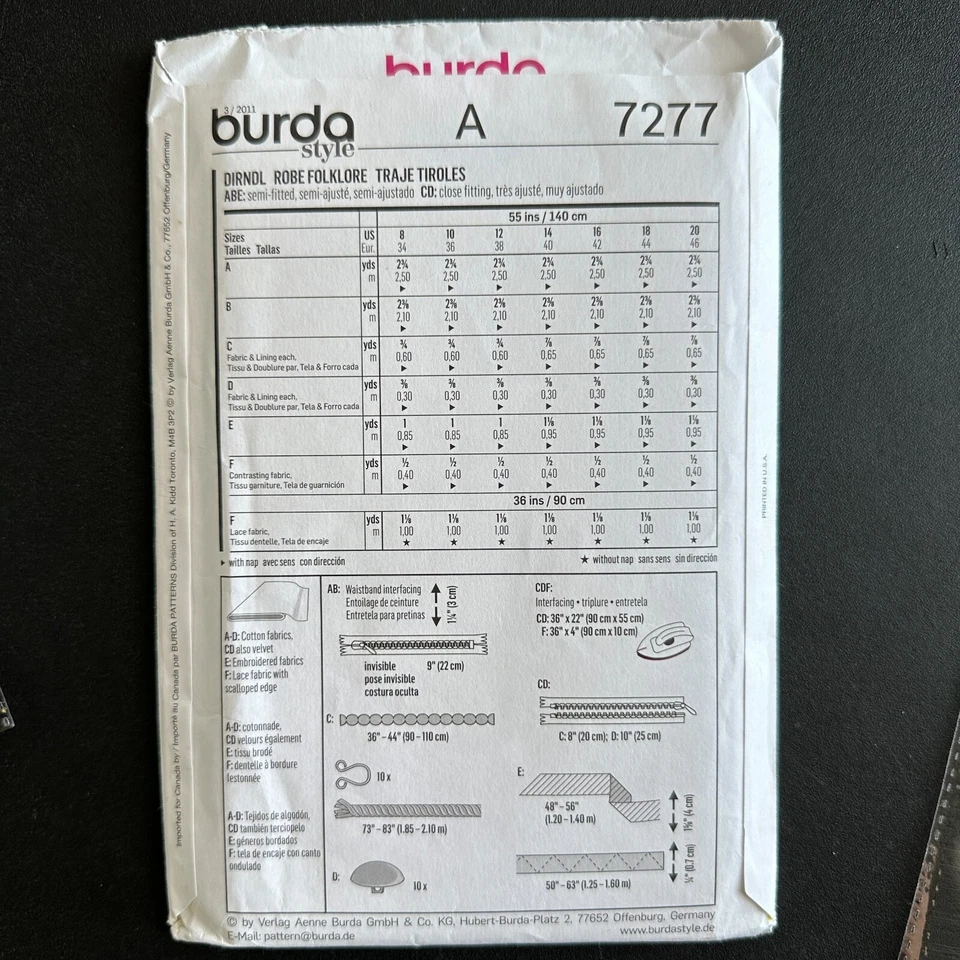 Burda 7277 Sew Pattern Sz 8-20 German Fest Skirt Corset Lacing Blouse Apron - Image 4 of 4