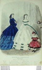 Fashion Engraving Magasin Demoiselles 1864 # 11 (Watercolor Old Fashion Plate)