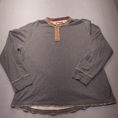 CARBON2COBALT Raw Edge Henley Distressed Grey Buttoned Long Sleeve Men's size XL