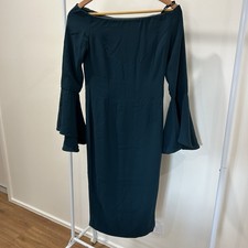 Bardot Off Shoulder Flute Sleeves Green Dress Size 8 Fairy Elegant Formal