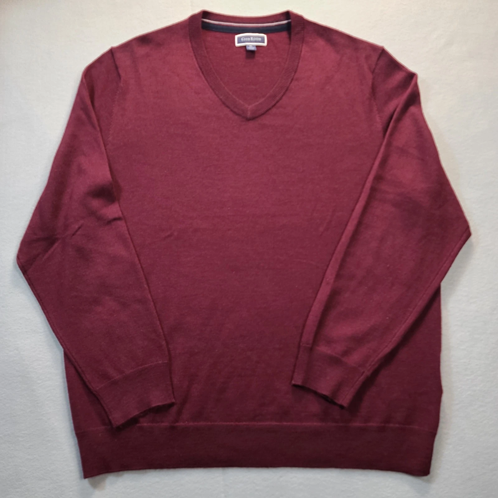 Club Room Merino Wool Sweater Mens XL Maroon V-Neck Office Preppy Dadcore