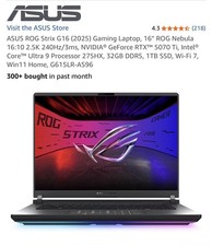 ASUS ROG Strix G16 2025 Gaming Laptop, 16 ROG Nebula 16:10 2.5K 240Hz/3ms