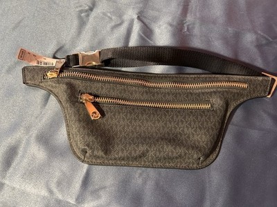 Michael Kors Black Logo Belt Bag Fanny Pack Gold Hardware Zip Adjustable Strap