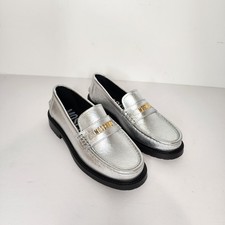 Moschino Women's Logo Slip Oon Loafers In Silver Size EU 36 MSRP 645
