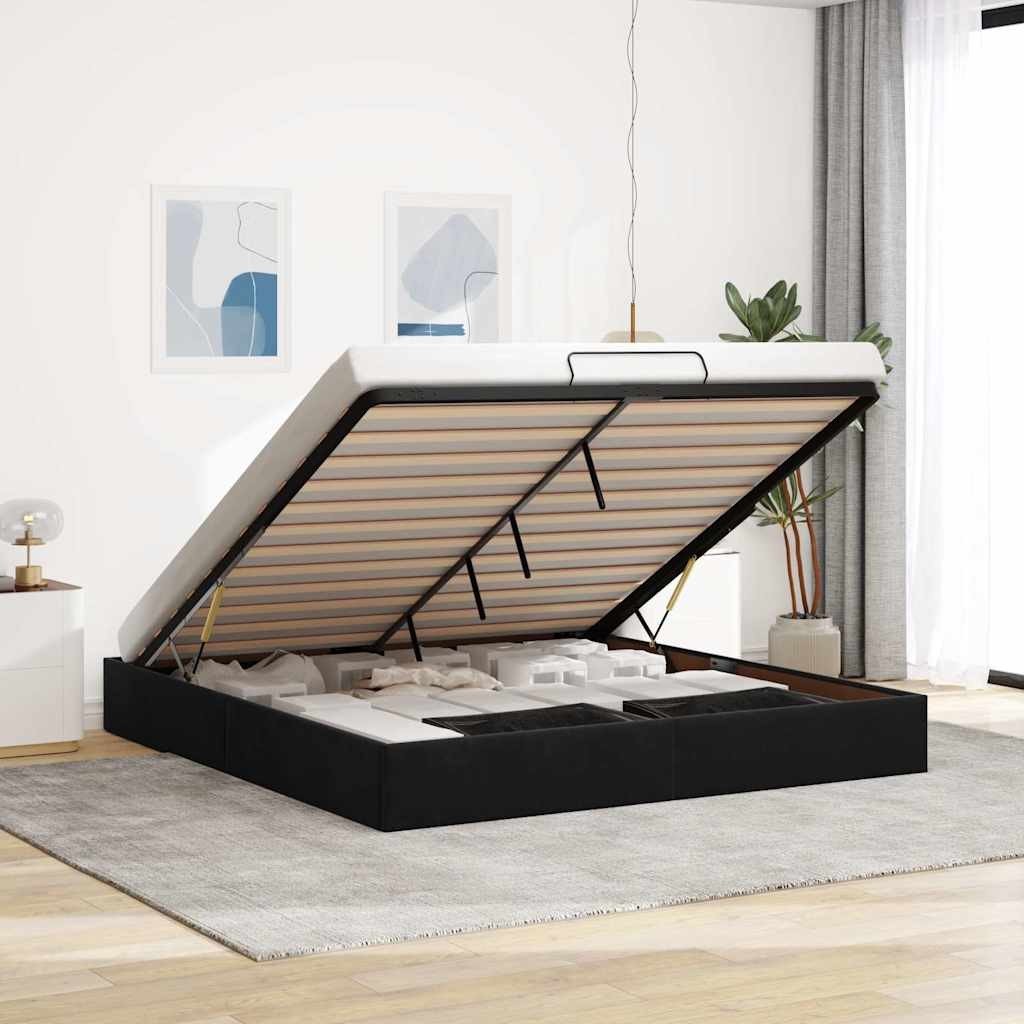 Struttura Letto Pouf senza Materasso Nero 160x200 cm in Velluto 2405435