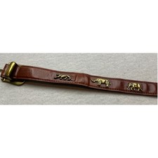 Italian Leather Safari Animal Stud Belt Small Brown Brass Vintage Elephant Rhino