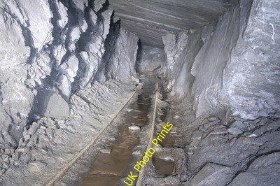 Photo A2 Inside Penarth Mine Carrog/SJ1043 Old truck rails inside Penar c2009