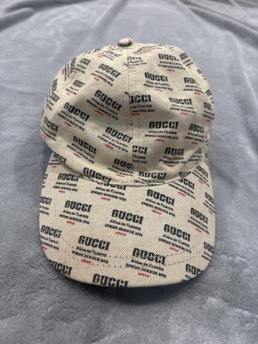 Gucci Beige Logo Print Baseball Cap