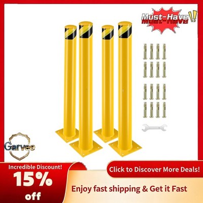Steel Parking Bollard 48IN 4Packs, Safety Pole Barrier for Traffic Sensitive Are