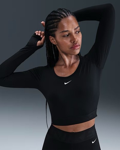 Nike Dri-FIT Training Top Womens Small Black Long Sleeve Crop Shirt. Workout Top