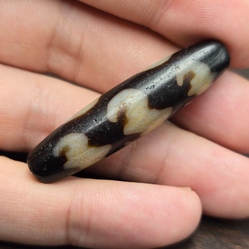 Very unique pattern vintage old himalayan indo tibetan agate beads Foto 4 de 4