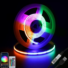 USB COB RGB LED Strip, 4.9Ft High Density Plug in Tape Light, 5V Cuttable TV Bac
