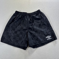 Umbro Shorts Black Checker Nylon Satin Shiny Soccer Sz Youth S