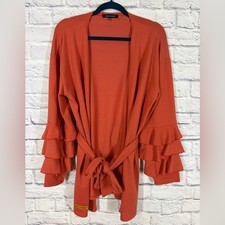 Simply Southern Coral Salmon Ruffle Sleeve Tie Front Cardigan Size XXL