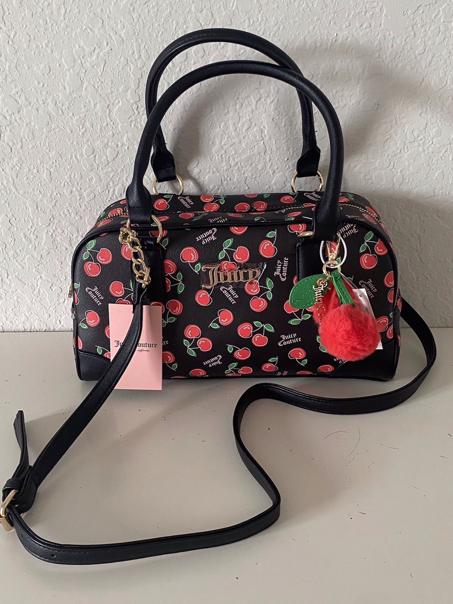 Juicy Couture Cherry Girl Satchel Black Red Purse Bag Crossbody W