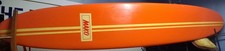 Vintage 1960s MAKO Surfboard Longboard 1098 / 1139 - Multi-Wood D-Fin Orange