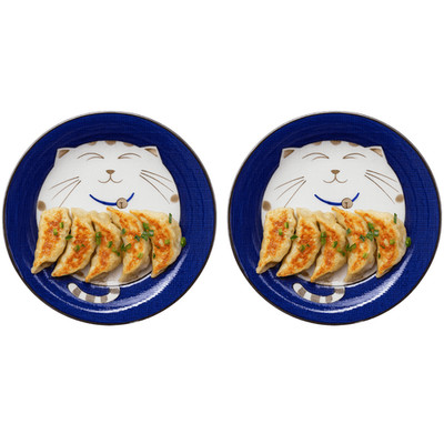 2 Pack Porcelain Appetizer Plate 6.5 inch Made in Japan Blue Cat Pattern 2560x2