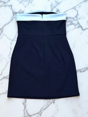 Edikted Strapless Colorblock Bodycon Mini Dress Black White Zip Sleeveless  | eBay