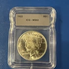 1922 Peace Dollar $1 ICG MS62 - 90% Silver