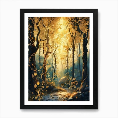 Golden Forest 5 Kunstdruck gerahmt Wandbild Poster Leinwanddruck Bild