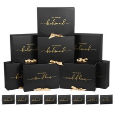 8Pack Black Bridesmaid Proposal Box, Cards, Ribbon, Maid Matron of Honor, Gift