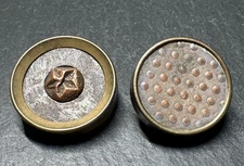 2 DIFFERENT ANTIQUE ROUND METAL SHANK BUTTON WITH PATTERNED CENTER I305