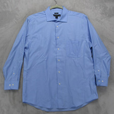 Pronto Uomo Dress Shirt Mens 17 32/33 Blue Non Iron 100 Cotton Long Sleeve