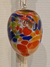 Vintage Murano Style confetti glass egg shaped ornament multi colored 4.5"