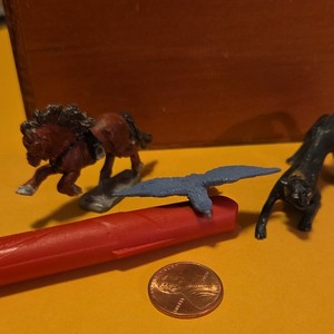 Lot of 3 Miniature Pewter Animal Figurines - Horse, Panther/Black  Big Cat, Bird