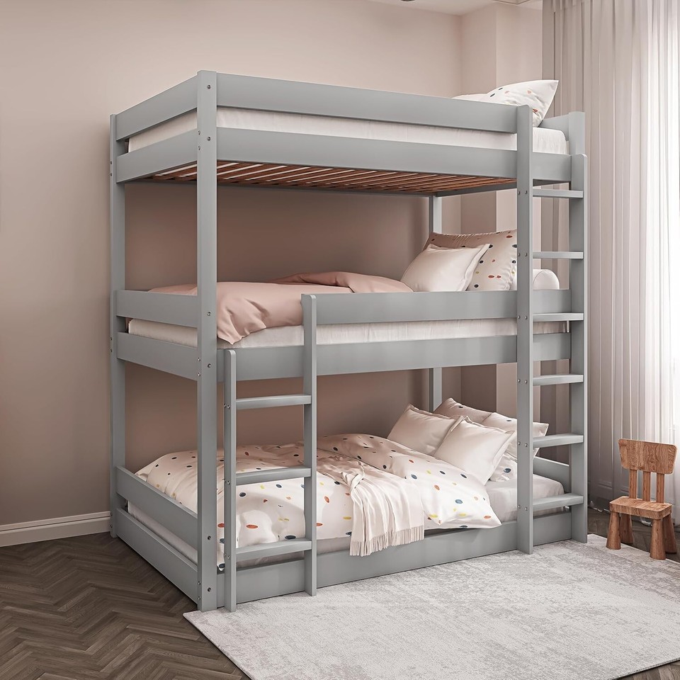 Triple Bunk Beds High Sleeper Kids Children Pine Wooden Bed Frame With ...