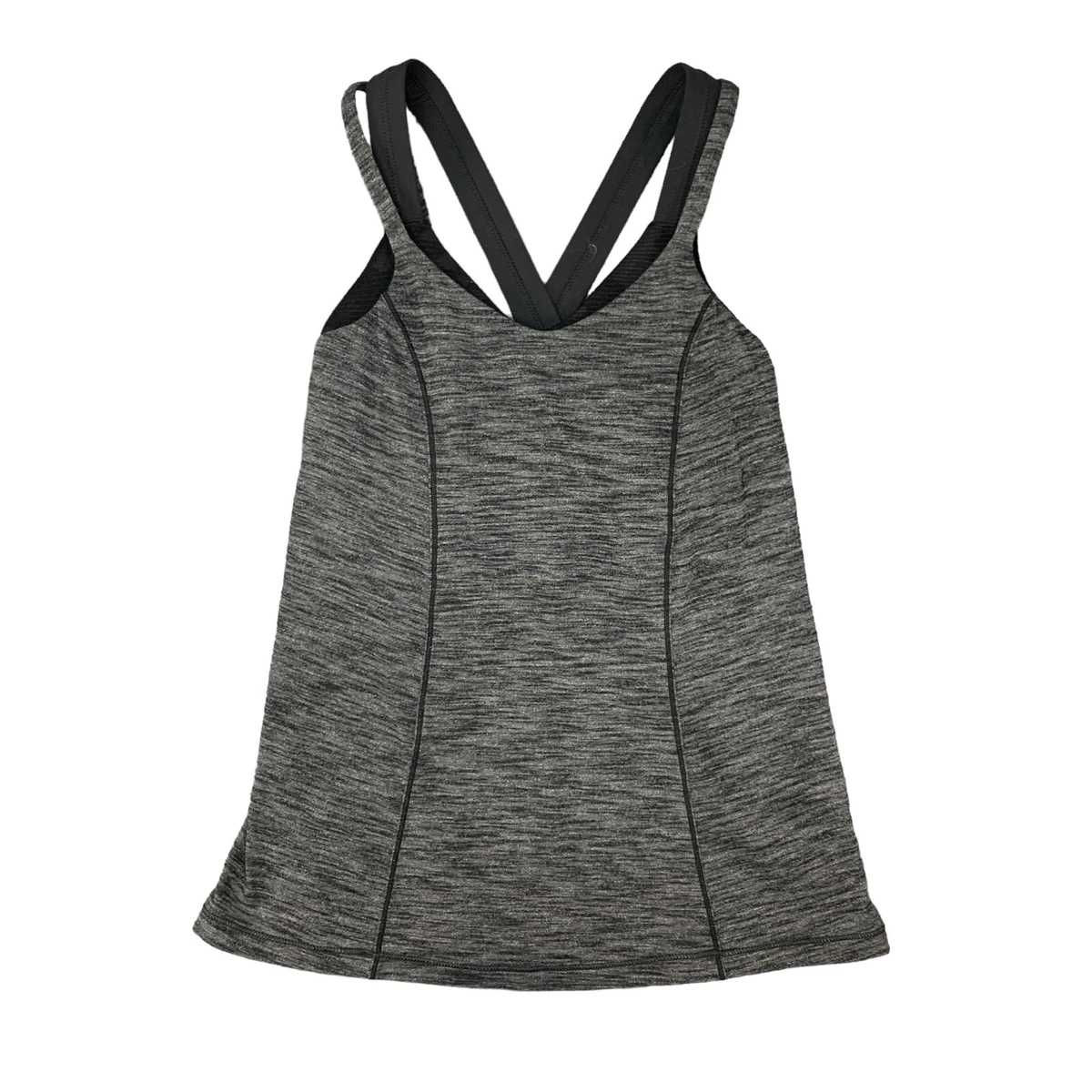 Lululemon Run For Gold Tank Top Womens 2 Heather Gray Shelf Bra Cross Back  Shirt