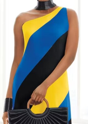 blue and black yellow and gold dress Gold Wrap Dress