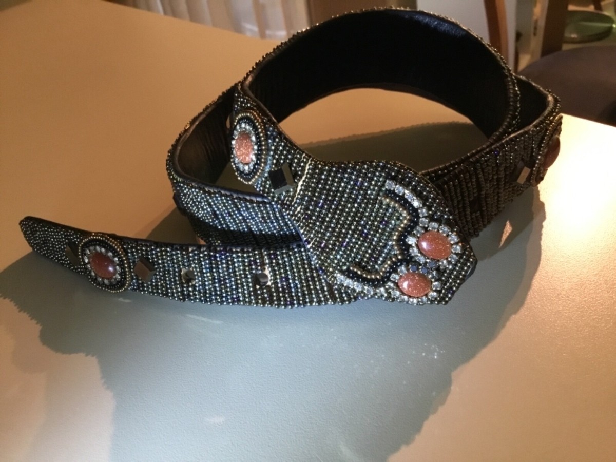 MARY B HETZ 1987 Signed and Dated Year Eagle Beaded Buckle Belt Mary B. Hetz Vintage MARY B HETZ Beaded Eagle Belt  main image 2