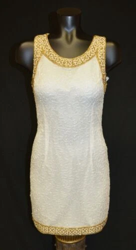 Vestidos Vintage 1980s Laurence Kazar Blanco para Mujeres