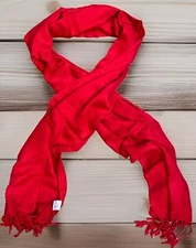 NEW Vintage J Francis Scarf Wrap Shawl Red 100% Viscose Braid Knot Fringe 69x29