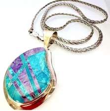 Jay King DTR Desert Rose Trading Turquoise Charoite Pendant with 24" chain
