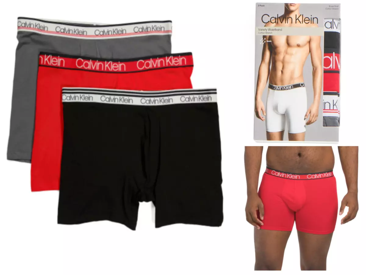 Calvin Klein 3 Pack Cotton Stretch Boxer Brief CK Underwear Black Gray Red