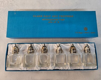 FB ROGERS SILVER Co 6 Piece Salt & Pepper Shakers Set Silver Plate Lids w Box