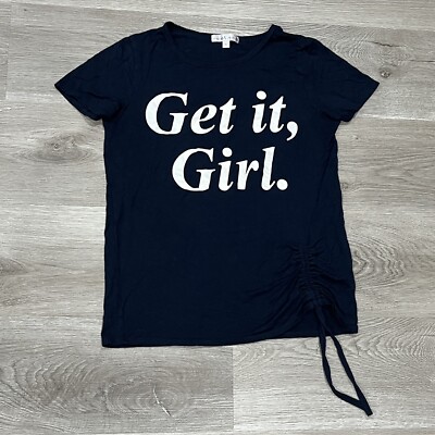 Moa Moa Womens Top Small S Graphic Logo Get It, Girl Short Sleeve Navy Blue