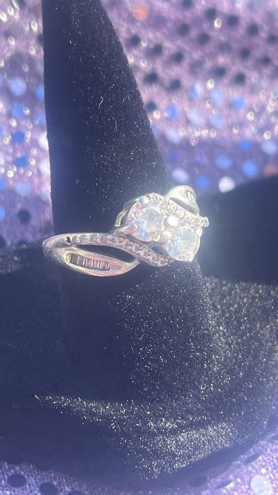 Preowned Untested Silver Diamond Ring Stamped SUN… - image 2