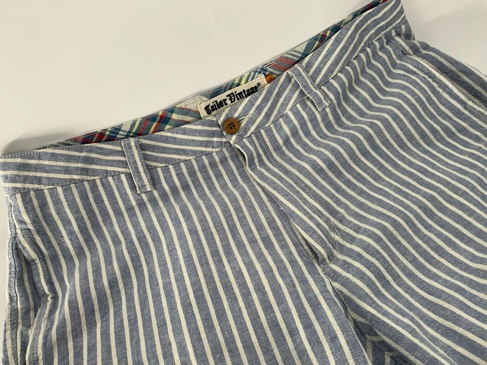 Tailor Vintage Shorts Sz 36 (34 tag) Blue Stripe Linen Cotton Flat Fr YGI D2-91 - Image 3 of 4