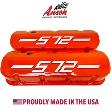 Big Block Chevy 572 Tall Valve Covers - Orange with Raised Logo - Ansen USA