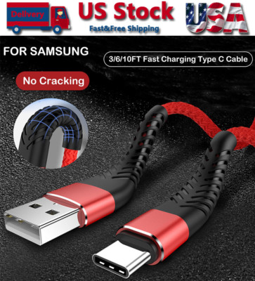 Heavy Duty Braided USB C Type-C Fast Charging Data Sync Charger Cable Long Cord